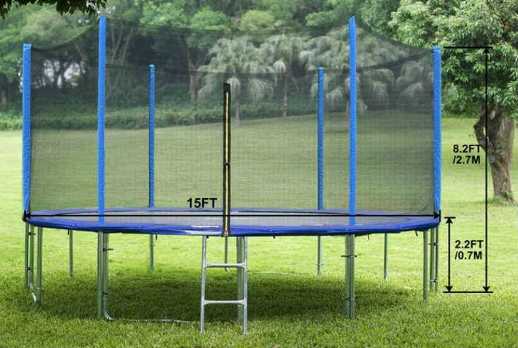 Typical Trampoline diameter and height for a 15 feet trampoline